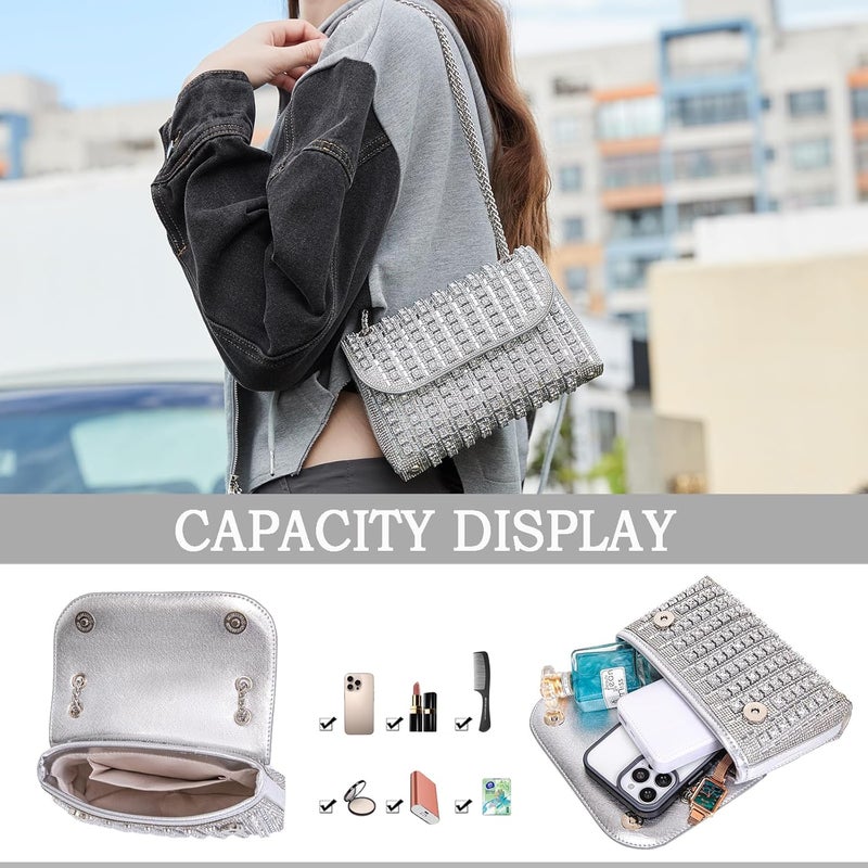 BBTT.ful Shoulder Bags Crossbody Bag Purses Handbags Crystals Rhinestone Evening Bag for Women Clutch Purse with Chain - Image 2